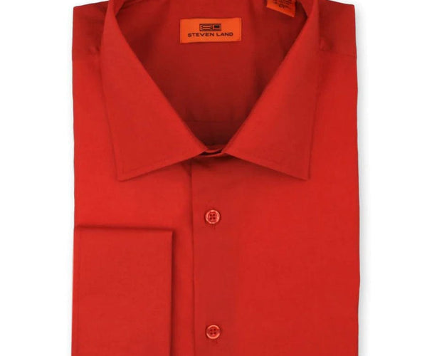 Steven Land Mens Solid Red 100% Cotton Wrinkle Free French Cuff Dress Shirt Steven Land Mens Solid Red 100% Cotton Wrinkle Free French Cuff Dress Shirt