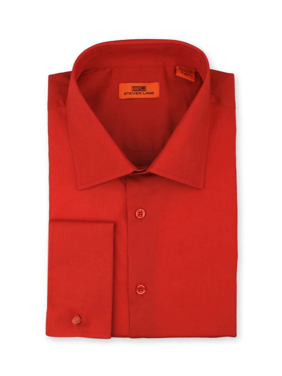 Steven Land Mens Solid Red 100% Cotton Wrinkle Free French Cuff Dress Shirt, 17 1/2 / 36/37 Steven Land Mens Solid Red 100% Cotton Wrinkle Free French Cuff Dress Shirt, 17 1/2 / 36/37