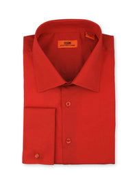 Thumbnail for Steven Land SHIRTS Steven Land Mens Solid Red 100% Cotton Wrinkle Free French Cuff Dress Shirt