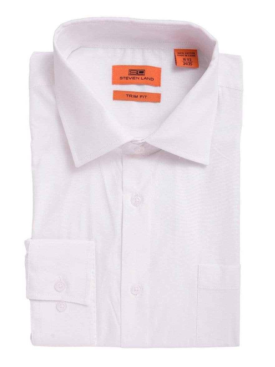 Steven Land SHIRTS Steven Land Trim Fit Solid White Twill Spread Collar Barrel Cuff Cotton Dress Shirt