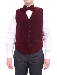 Thumbnail for Steven Land Steven Land Solid Burgundy Velvet Velour Vest With Necktie & Bowtie Set