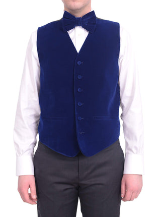 Steven Land Solid Sapphire Blue Velvet Velour Vest With Necktie & Bowtie Set - The Suit Depot