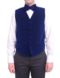 Thumbnail for Steven Land Solid Sapphire Blue Velvet Velour Vest With Necktie & Bowtie Set - The Suit Depot