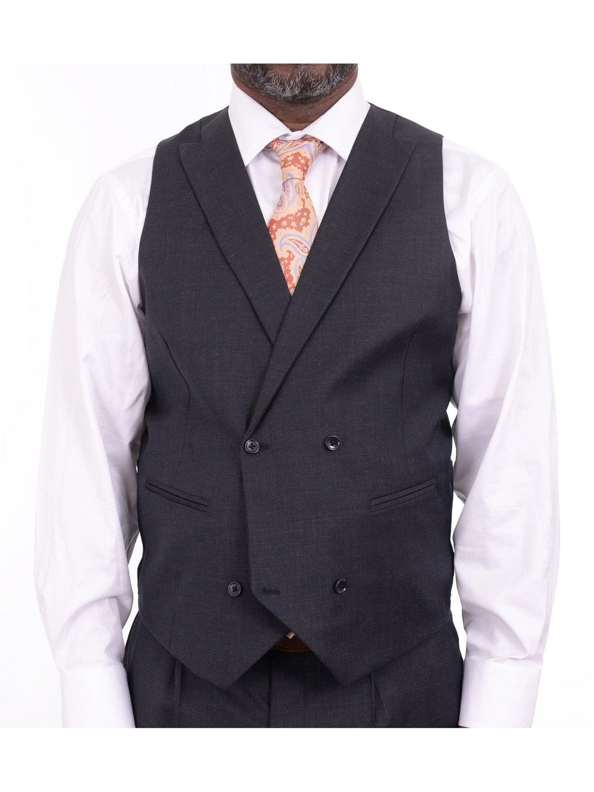 Steven Land THREE PIECE SUITS Steven Land Classic Fit Gray One Button Three Piece Wool Suit With Peak Lapels