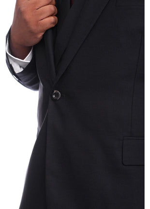 Steven Land THREE PIECE SUITS Steven Land Classic Fit Solid Navy One Button Three Piece Wool Suit Peak Lapels