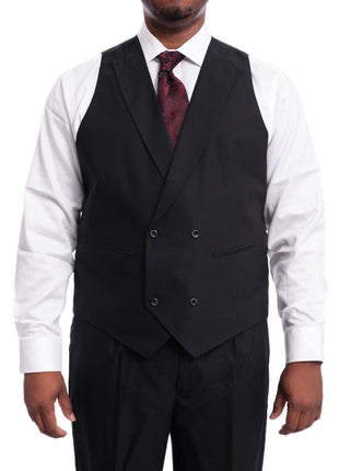 Steven Land THREE PIECE SUITS Steven Land Classic Fit Solid Navy One Button Three Piece Wool Suit Peak Lapels