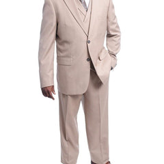 Steven Land THREE PIECE SUITS Steven Land Classic Fit Solid Tan Two Button Three Piece Wool Suit