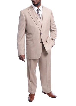 Steven Land THREE PIECE SUITS Steven Land Classic Fit Solid Tan Two Button Three Piece Wool Suit