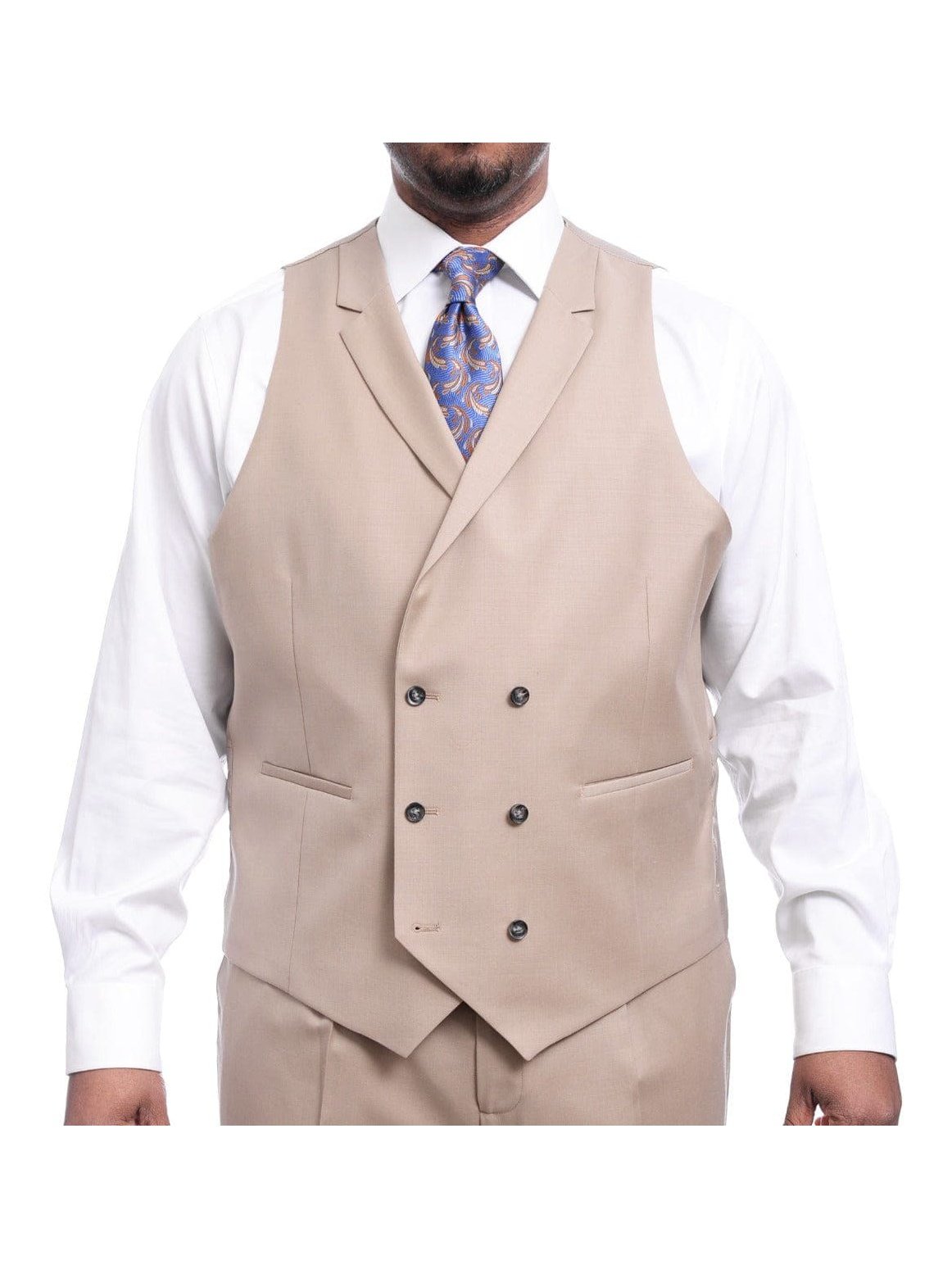 Steven Land THREE PIECE SUITS Steven Land Classic Fit Solid Tan Two Button Three Piece Wool Suit
