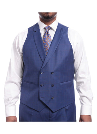 Steven Land TWO PIECE SUITS Steven Land Classic Fit Blue Windowpane Plaid Vested Wool Suit