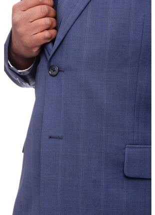 Steven Land TWO PIECE SUITS Steven Land Classic Fit Blue Windowpane Plaid Vested Wool Suit