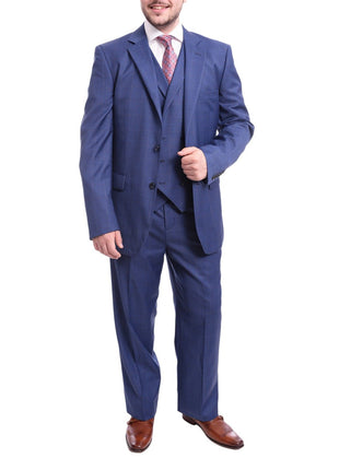 Steven Land TWO PIECE SUITS Steven Land Classic Fit Blue Windowpane Plaid Vested Wool Suit