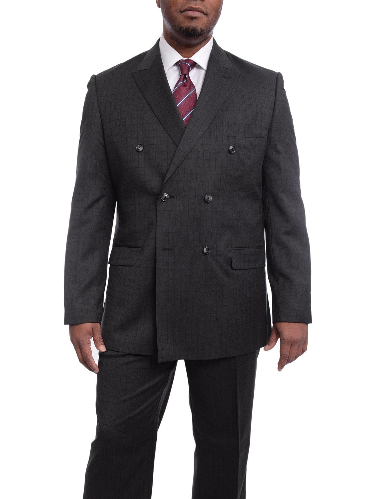 Steven Land TWO PIECE SUITS Steven Land Classic Fit Charcoal Gray Check Two Button Wool Suit