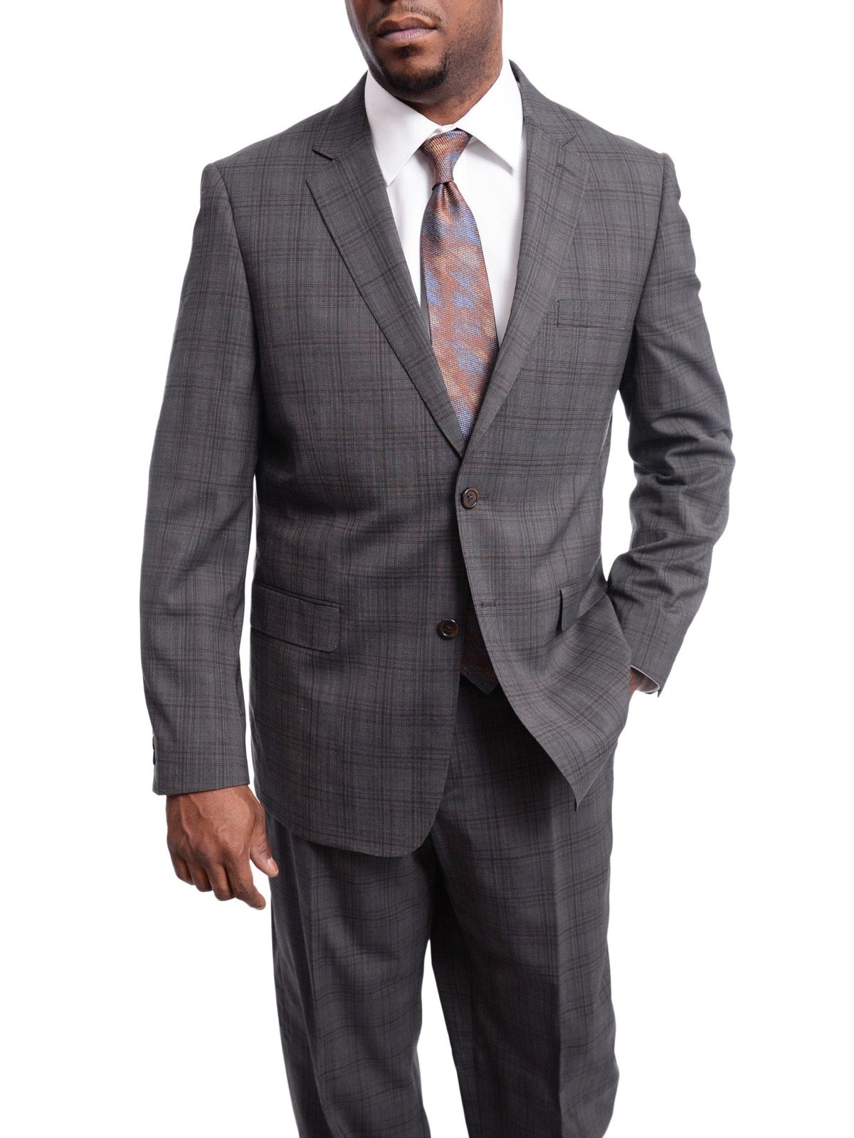 Steven Land TWO PIECE SUITS Steven Land Classic Fit Gray Textured Windowpane Two Button Wool Suit