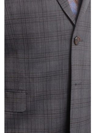Steven Land TWO PIECE SUITS Steven Land Classic Fit Gray Textured Windowpane Two Button Wool Suit