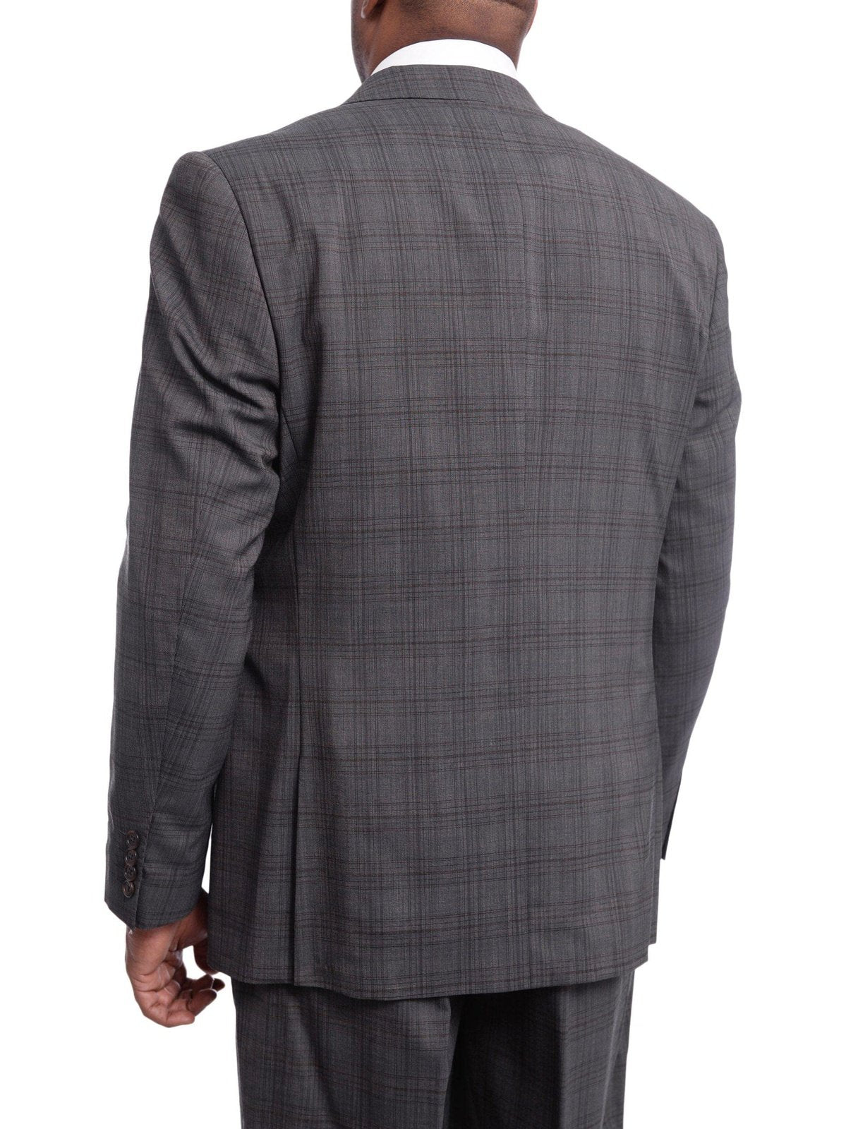 Steven Land TWO PIECE SUITS Steven Land Classic Fit Gray Textured Windowpane Two Button Wool Suit