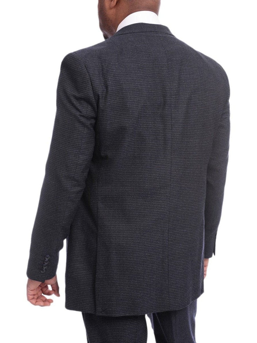 Steven Land TWO PIECE SUITS Steven Land Classic Fit Navy Blue Check Two Button Wool Suit With Peak Lapels