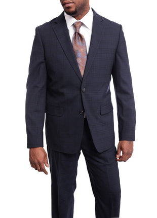 Steven Land TWO PIECE SUITS Steven Land Classic Fit Navy Blue Plaid Two Button Wool Suit