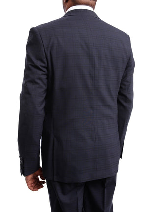 Steven Land TWO PIECE SUITS Steven Land Classic Fit Navy Blue Plaid Two Button Wool Suit