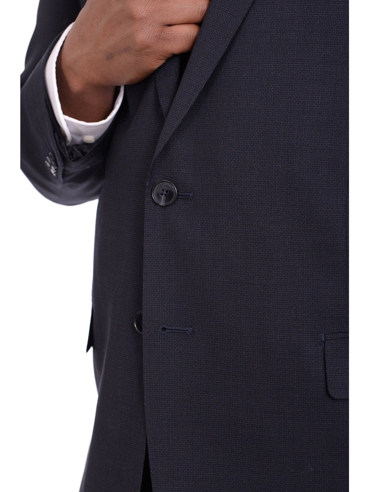 Steven Land TWO PIECE SUITS Steven Land Classic Fit Navy Blue Texured Two Button Wool Suit