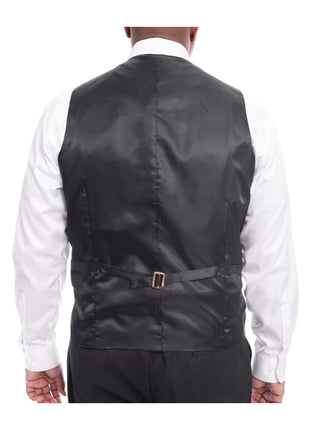 Steven Land TWO PIECE SUITS Steven Land Solid Dark Brown Vested One Button Wool Suit Peak Lapels