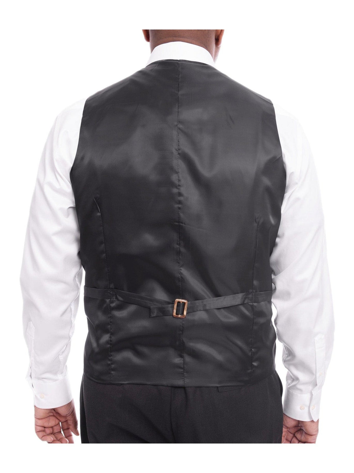 Steven Land TWO PIECE SUITS Steven Land Solid Dark Brown Vested One Button Wool Suit Peak Lapels