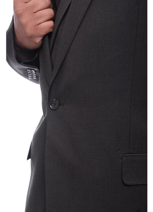 Steven Land TWO PIECE SUITS Steven Land Solid Dark Brown Vested One Button Wool Suit Peak Lapels