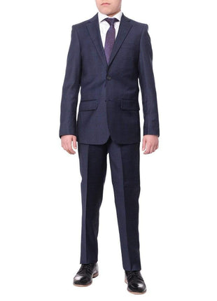 The Suit Depot Boys Navy Blue Plaid 100% Wool Regular Fit Suit - The Suit Depot
