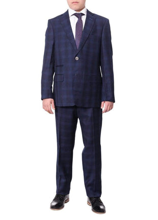 The Suit Depot Boys Navy Blue Plaid Husky Fit Suit - The Suit Depot
