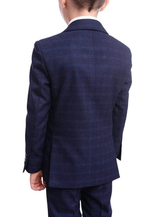 T.O. Bestselling Items T.o. Slim Fit Blue Check Two Button Boys Suit