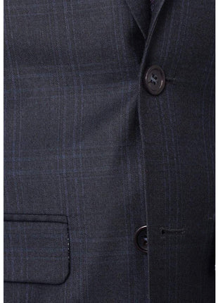 The Suit Depot Boys Navy Blue Plaid 100% Wool Regular Fit Suit - The Suit Depot