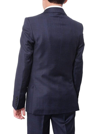 The Suit Depot Boys Navy Blue Plaid 100% Wool Regular Fit Suit - The Suit Depot