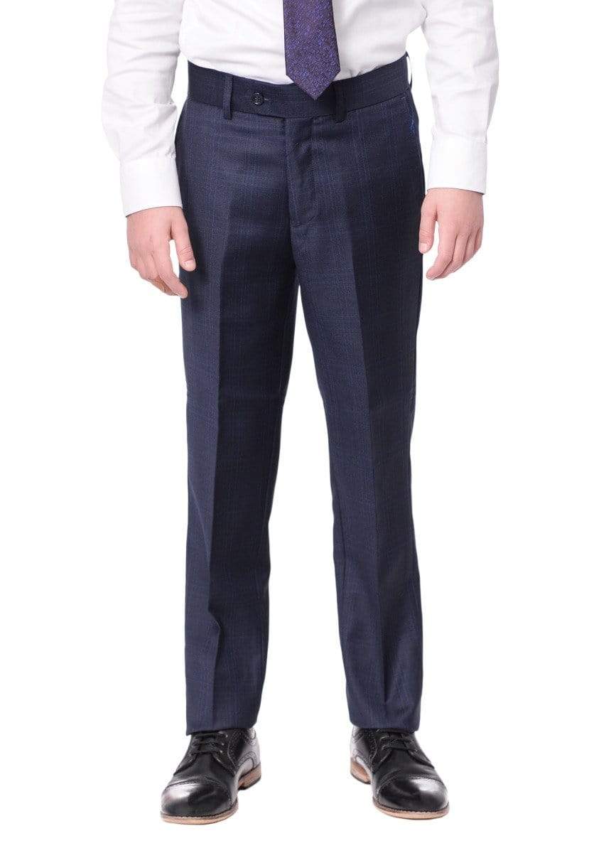 The Suit Depot Boys Navy Blue Plaid 100% Wool Slim Fit Suit - The Suit Depot