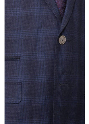 The Suit Depot Boys Navy Blue Plaid Husky Fit Suit - The Suit Depot