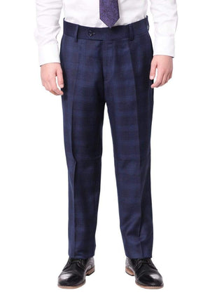 The Suit Depot Boys Navy Blue Plaid Husky Fit Suit - The Suit Depot