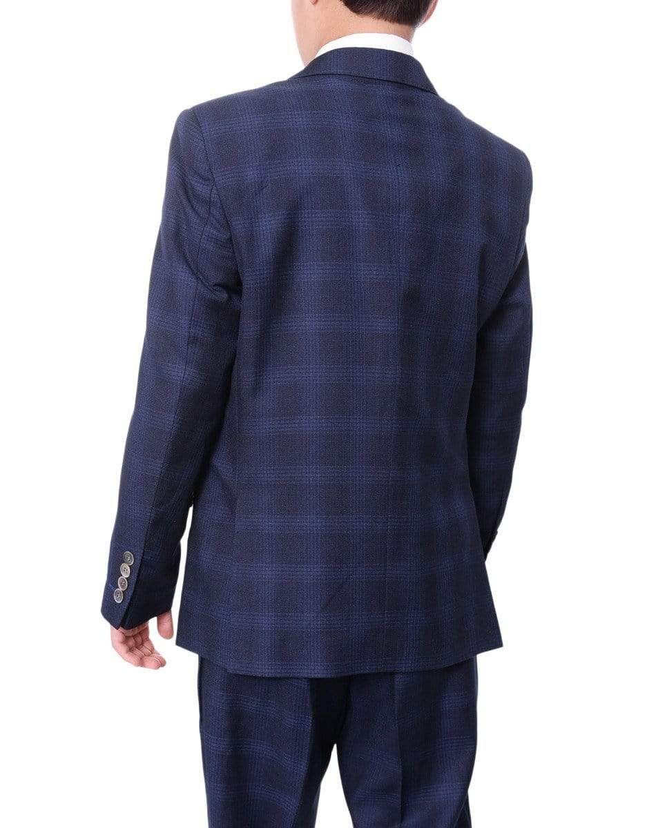 T.O. Bestselling Items The Suit Depot Boys Navy Blue Plaid Husky Fit Suit