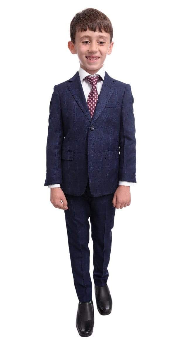 T.O. Boys 4 T.o. Slim Fit Navy Blue Plaid Two Button Two Piece Boys Suit