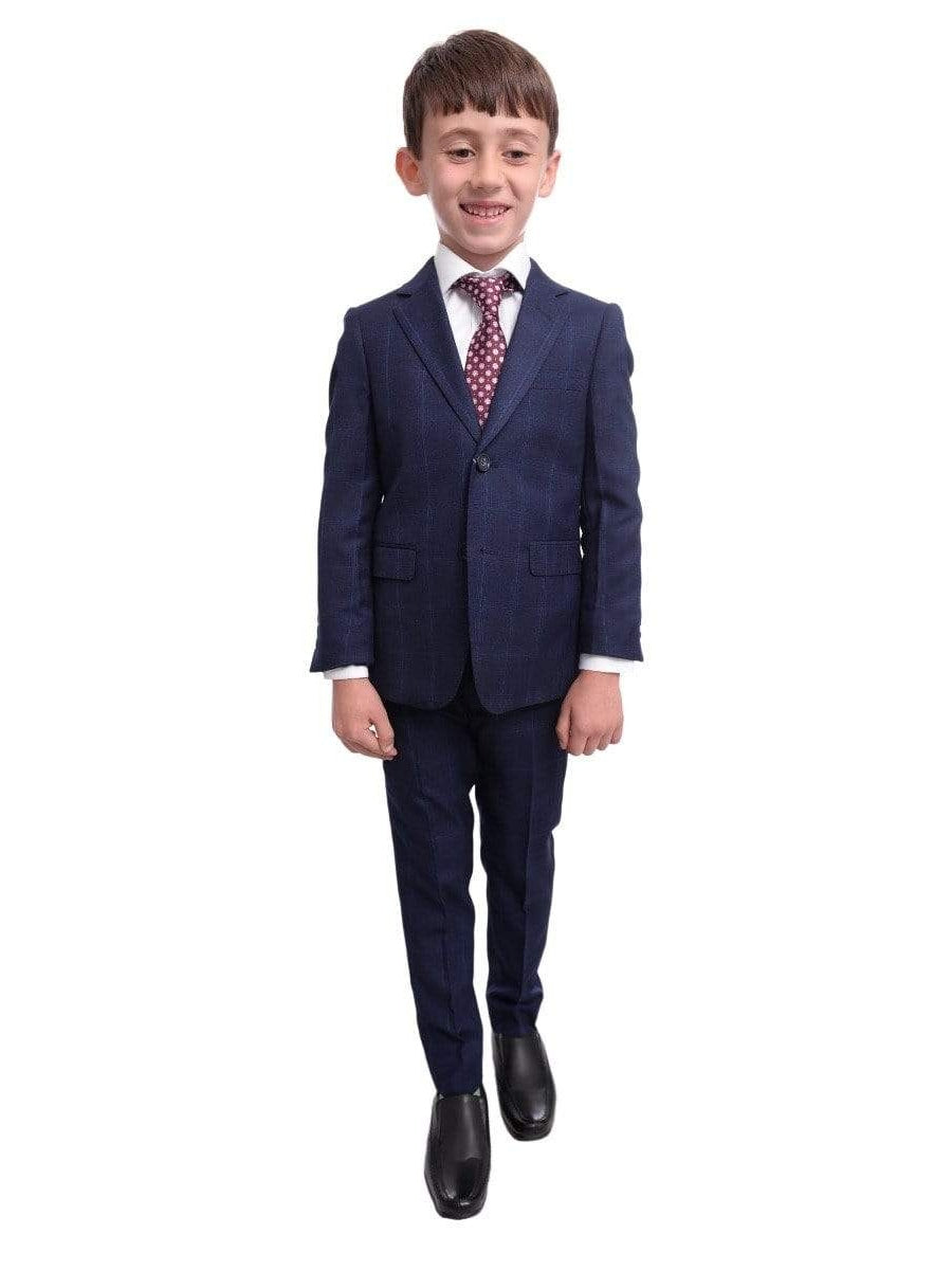 T.o. Slim Fit Navy Blue Plaid Two Button Two Piece Boys Suit - The Suit Depot