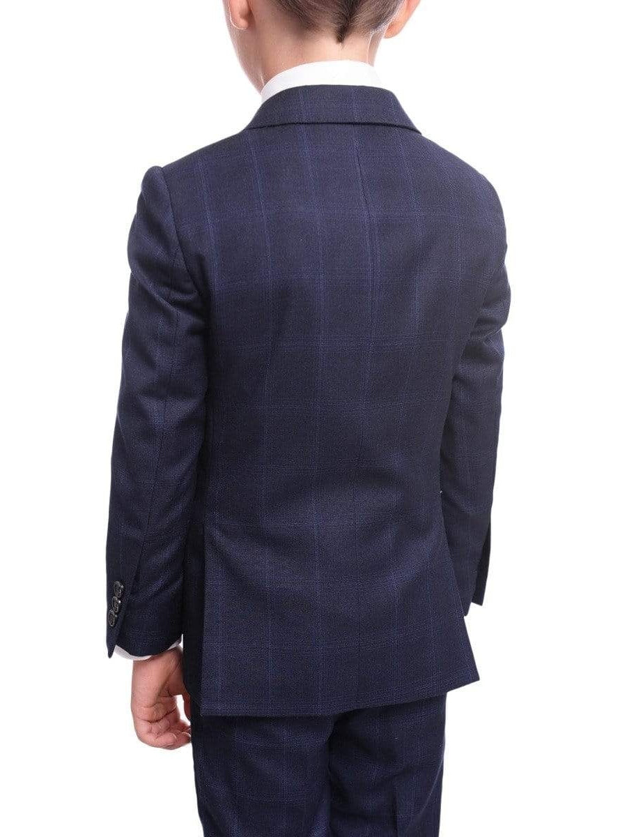 T.o. Slim Fit Navy Blue Plaid Two Button Two Piece Boys Suit - The Suit Depot