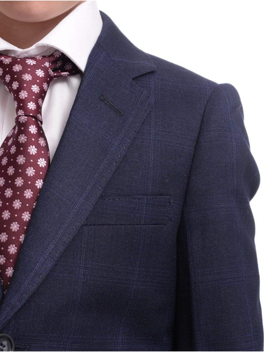 T.o. Slim Fit Navy Blue Plaid Two Button Two Piece Boys Suit - The Suit Depot