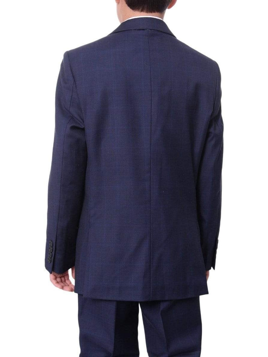 The Suit Depot Boys Navy Blue Plaid 100% Wool Regular Fit Suit - The Suit Depot
