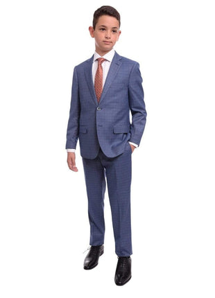 T.O. BoysMVL 4 T.o. Slim Fit Blue & Tan Check Two Button Two Piece Boys Suit