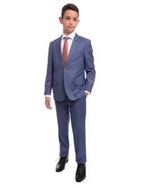 Thumbnail for T.O. BoysMVL 4 T.o. Slim Fit Blue & Tan Check Two Button Two Piece Boys Suit