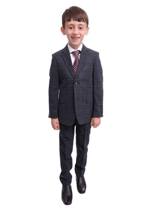 T.o. Slim Fit Gray With Blue & White Check Two Button Flannel Boys Suit - The Suit Depot