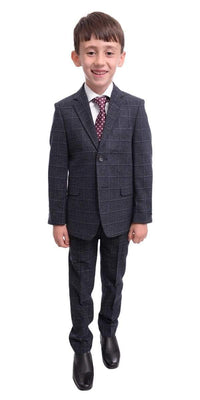 Thumbnail for T.o. Slim Fit Gray With Blue & White Check Two Button Flannel Boys Suit - The Suit Depot