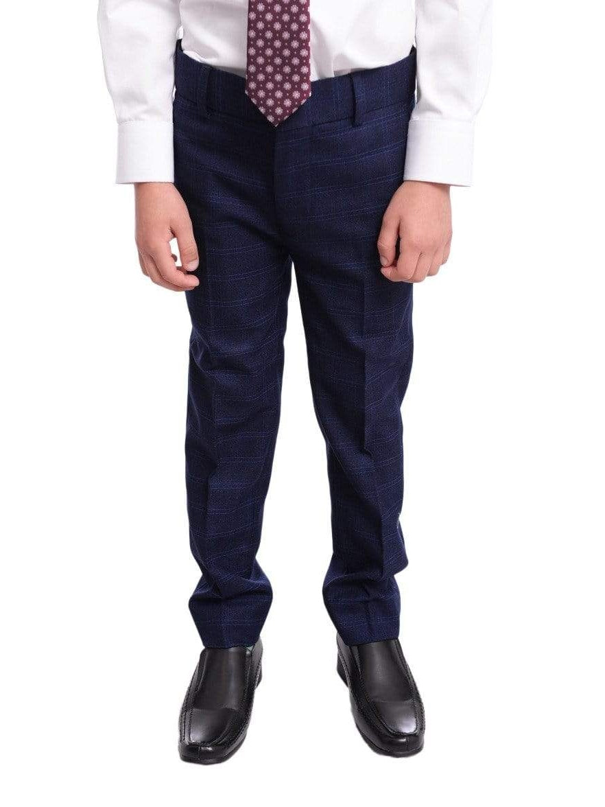 T.o. Husky Fit Blue Plaid Two Button Two Piece Boys Suit - The Suit Depot