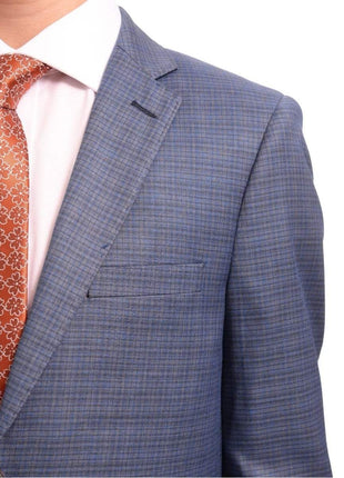 T.O. BoysMVL T.o. Slim Fit Blue & Tan Check Two Button Two Piece Boys Suit