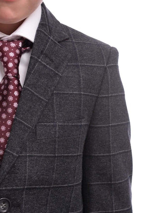 T.o. Slim Fit Gray With Blue & White Check Two Button Flannel Boys Suit - The Suit Depot