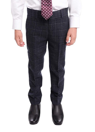 T.O. BoysMVL T.o. Slim Fit Gray With Blue & White Check Two Button Flannel Boys Suit