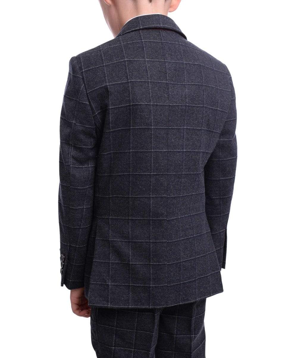 T.O. BoysMVL T.o. Slim Fit Gray With Blue &amp; White Check Two Button Flannel Boys Suit